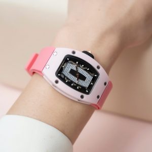 Đồng Hồ Richard Mille RM07-01 Fake 11 Vỏ Ceramic Dây Cao Su Màu Hồng 36mm (2)