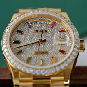 Đồng Hồ Rolex Chế Tác Day-Date Bọc Vàng 18K Độ Kim Cương Moissanite GMF 36mm (2)