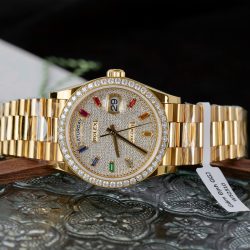Đồng Hồ Rolex Chế Tác Day-Date Bọc Vàng 18K Độ Kim Cương Moissanite GMF 36mm (2)