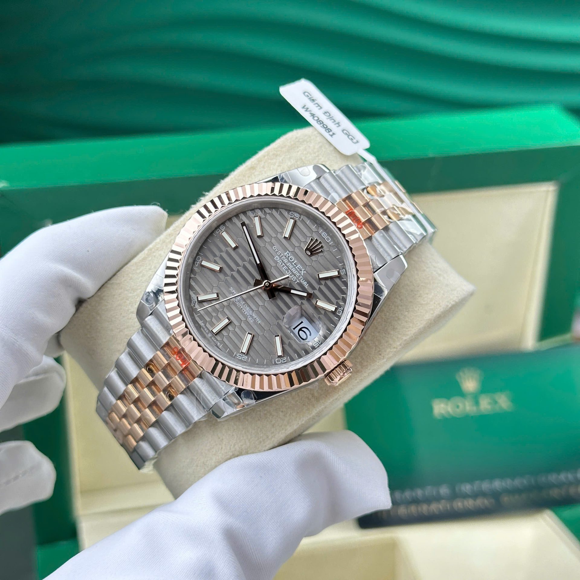 Đồng Hồ Rolex DateJust 126331 Bọc Vàng Thật Mặt Xám Gấp Nếp Nhà Máy GM V5 41mm (9)