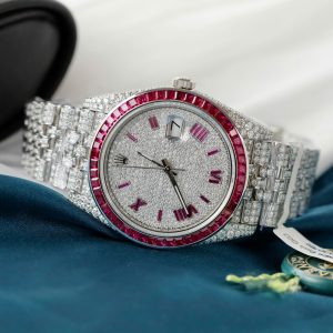 Đồng Hồ Rolex DateJust Chế Tác Hồng Ngọc + Kim Cương Moissanite Hong Kong 41mm (2)