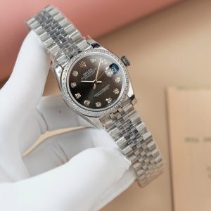 Đồng Hồ Rolex DateJust Lady Replica Cao Cấp Mặt Xám Cọc Số Đính Đá 31mm (2)