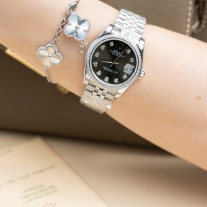 Đồng Hồ Rolex DateJust Lady Replica Cao Cấp Mặt Xám Cọc Số Đính Đá 31mm (2)