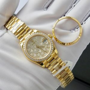 Đồng Hồ Rolex DateJust Mặt Số Butterfly Chế Tác Bọc Vàng 18K + Đính Kim Cương Moissanite 31mm (2)