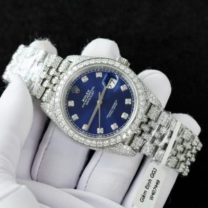 Đồng Hồ Rolex DateJust Mặt Xanh Blue Chế Tác Đính Full Kim Cương Nhân Tạo 36mm (2)