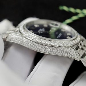 Đồng Hồ Rolex DateJust Mặt Xanh Blue Chế Tác Đính Full Kim Cương Nhân Tạo 36mm (2)