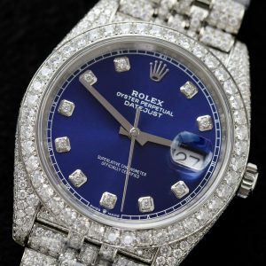 Đồng Hồ Rolex DateJust Mặt Xanh Blue Chế Tác Đính Full Kim Cương Nhân Tạo 36mm (2)