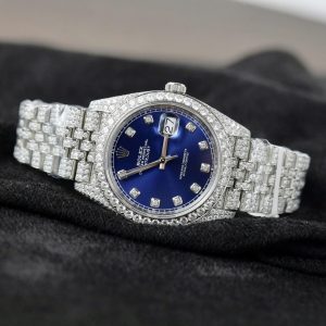 Đồng Hồ Rolex DateJust Mặt Xanh Blue Chế Tác Đính Full Kim Cương Nhân Tạo 36mm (2)