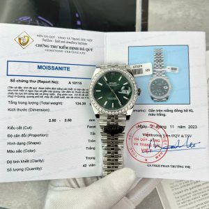 Đồng Hồ Rolex DateJust Mặt Xanh Lá Cây Chế Tác Viền Đính Kim Cương Nhân Tạo 41mm (2)