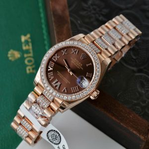 Đồng Hồ Rolex DateJust Nữ Mặt Chocolate Chế Tác Bọc Vàng Đính Moissanite 31mm (2)