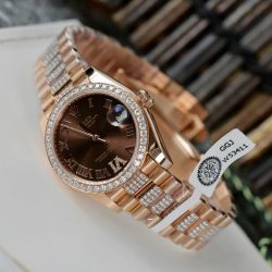 Đồng Hồ Rolex DateJust Nữ Mặt Chocolate Chế Tác Bọc Vàng Đính Moissanite 31mm (2)