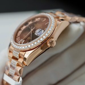 Đồng Hồ Rolex DateJust Nữ Mặt Chocolate Chế Tác Bọc Vàng Đính Moissanite 31mm (2)
