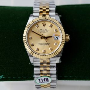 Đồng Hồ Rolex DateJust Nữ Replica 11 Mặt Vàng Champagne Xưởng THB 31mm (2)