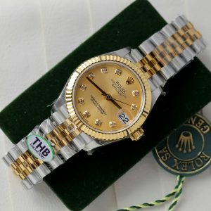 Đồng Hồ Rolex DateJust Nữ Replica 11 Mặt Vàng Champagne Xưởng THB 31mm (2)
