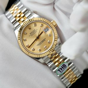 Đồng Hồ Rolex DateJust Nữ Replica 11 Mặt Vàng Champagne Xưởng THB 31mm (2)