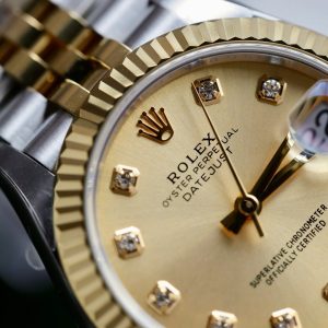 Đồng Hồ Rolex DateJust Nữ Replica 11 Mặt Vàng Champagne Xưởng THB 31mm (2)