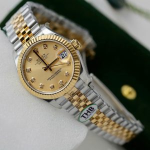 Đồng Hồ Rolex DateJust Nữ Replica 11 Mặt Vàng Champagne Xưởng THB 31mm (2)