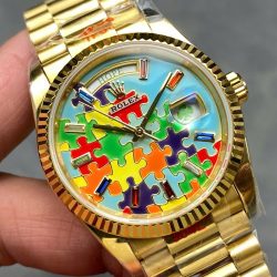 Đồng Hồ Rolex Day-Date 128238 Chế Tác Mặt Số Puzzle Emoji Jigsaw Motif 36mm (8)