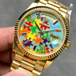 Đồng Hồ Rolex Day-Date 128238 Chế Tác Mặt Số Puzzle Emoji Jigsaw Motif 36mm (8)