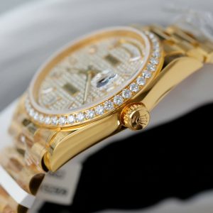 Đồng Hồ Rolex Day-Date Bọc Vàng 18K Độ Kim Cương Moissanite Chế Tác Xưởng GM 36mm (2)