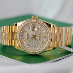 Đồng Hồ Rolex Day-Date Bọc Vàng 18K Độ Kim Cương Moissanite Chế Tác Xưởng GM 36mm (2)