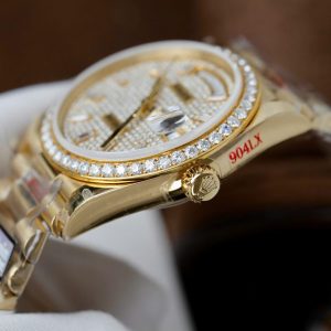 Đồng Hồ Rolex Day-Date Chế Tác Bọc Vàng 18K Đính Moissanite Trọng Lượng 159Gram QF 36mm (2)