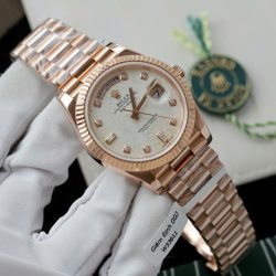 Đồng Hồ Rolex Day-Date Chế Tác Bọc Vàng Hồng Mặt Thiên Thạch Cọc Số Moissanite 40mm (2)
