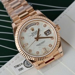 Đồng Hồ Rolex Day-Date Chế Tác Bọc Vàng Hồng Mặt Thiên Thạch Cọc Số Moissanite 40mm (2)