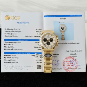 Đồng Hồ Rolex Daytona Mặt Thiên Thạch Chế Tác Bọc Vàng Thật + Đính Kim Cương Nhân Tạo Baguette 40mm (2)