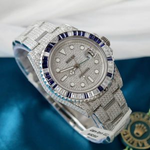Đồng Hồ Rolex GMT-Master II Replica 11 Đính Sapphire Và Kim Cương Moissanite 40mm (2)