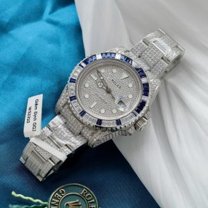 Đồng Hồ Rolex GMT-Master II Replica 11 Đính Sapphire Và Kim Cương Moissanite 40mm (2)