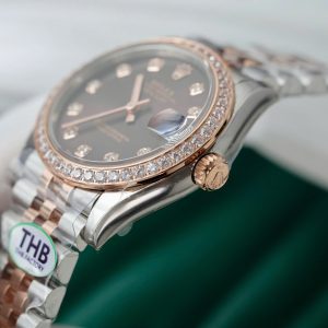 Đồng Hồ Rolex Nữ DateJust Replica 1 1 Mặt Chocolate Viền Đính Đá Xưởng THB 31mm (2)