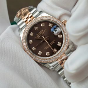 Đồng Hồ Rolex Nữ DateJust Replica 1 1 Mặt Chocolate Viền Đính Đá Xưởng THB 31mm (2)