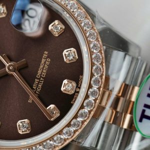 Đồng Hồ Rolex Nữ DateJust Replica 1 1 Mặt Chocolate Viền Đính Đá Xưởng THB 31mm (2)