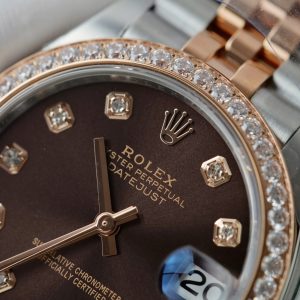 Đồng Hồ Rolex Nữ DateJust Replica 1 1 Mặt Chocolate Viền Đính Đá Xưởng THB 31mm (2)