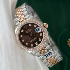 Đồng Hồ Rolex Nữ DateJust Replica 1 1 Mặt Chocolate Viền Đính Đá Xưởng THB 31mm (2)