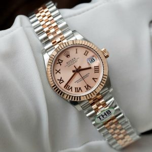 Đồng Hồ Rolex Nữ DateJust Replica 1 1 Mặt Hồng Cọc Số La Mã Nhà Máy THB 31mm (2)