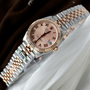 Đồng Hồ Rolex Nữ DateJust Replica 1 1 Mặt Hồng Cọc Số La Mã Nhà Máy THB 31mm (2)