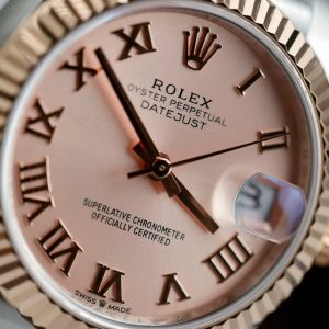Đồng Hồ Rolex Nữ DateJust Replica 1 1 Mặt Hồng Cọc Số La Mã Nhà Máy THB 31mm (2)