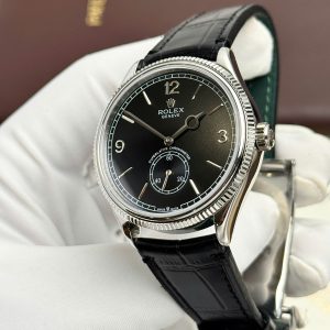 Đồng Hồ Rolex Perpetual 1908 Fake 11 Cao Cấp Vỏ Trắng Mặt Đen Dây Da 39mm (2)