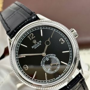 Đồng Hồ Rolex Perpetual 1908 Fake 11 Cao Cấp Vỏ Trắng Mặt Đen Dây Da 39mm (2)