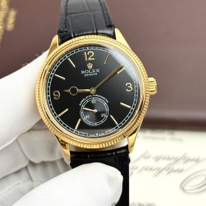 Đồng Hồ Rolex Perpetual 1908 Fake 11 Mạ Vàng Mặt Đen 39mm (2)
