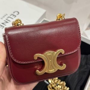 Túi Celine Mini Chain Claude Siêu Cấp Màu Đỏ Mận Khoá Vàng 11x8x4cm (2)