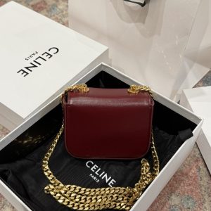 Túi Celine Mini Chain Claude Siêu Cấp Màu Đỏ Mận Khoá Vàng 11x8x4cm (2)