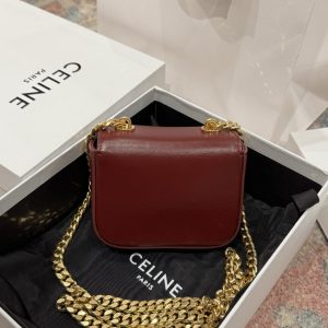 Túi Celine Mini Chain Claude Siêu Cấp Màu Đỏ Mận Khoá Vàng 11x8x4cm (2)