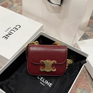 Túi Celine Mini Chain Claude Siêu Cấp Màu Đỏ Mận Khoá Vàng 11x8x4cm (2)