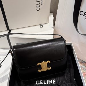 Túi Xách Nữ Celine Triomphe Siêu Cấp Da Trơn Màu Đen 22.5x16.5x7 (2)