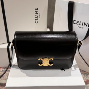 Túi Xách Nữ Celine Triomphe Siêu Cấp Da Trơn Màu Đen 22.5x16.5x7 (2)