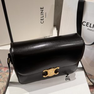 Túi Xách Nữ Celine Triomphe Siêu Cấp Da Trơn Màu Đen 22.5x16.5x7 (2)