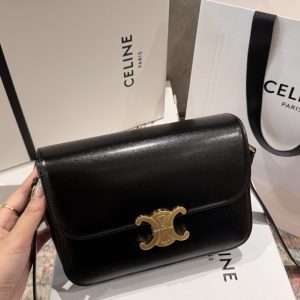 Túi Xách Nữ Celine Triomphe Siêu Cấp Da Trơn Màu Đen 22.5x16.5x7 (2)